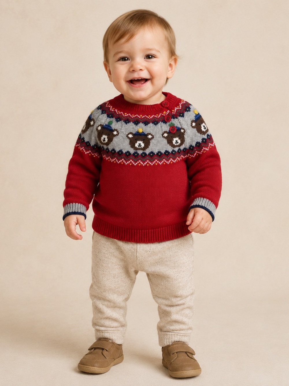 🧸❤️ Baby Boden Teddy Bear Fair Isle Holiday Christmas Sweater 18–24M Wool Blend